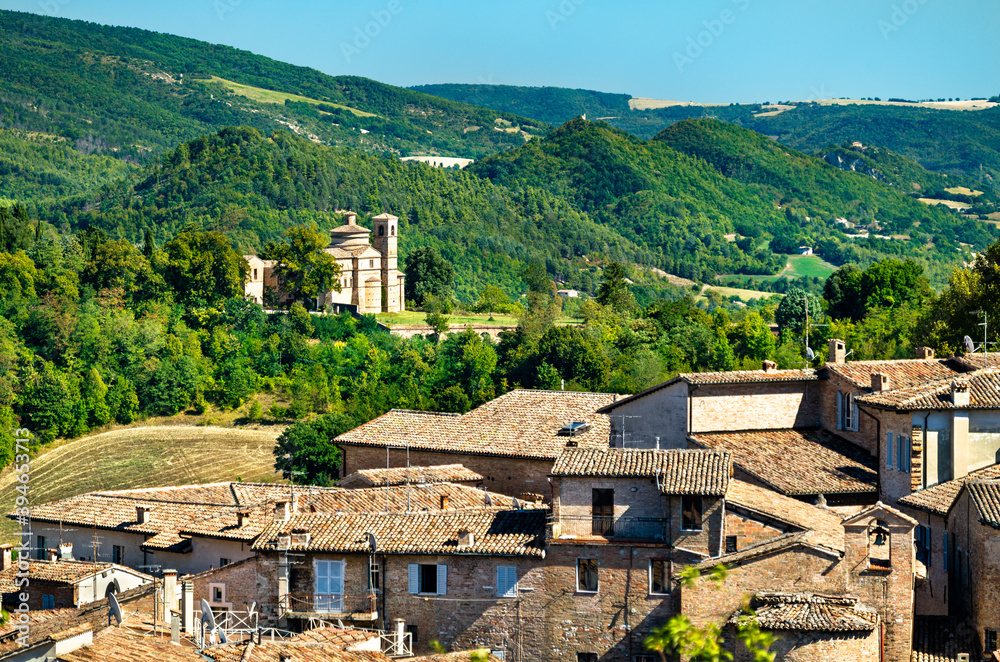 View of Saint Bernardino church from Urbino in Italy