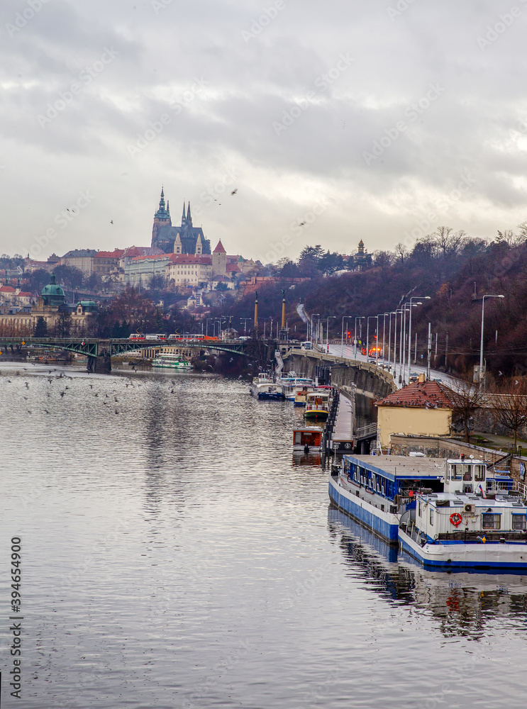 Amazing View on  Prague Castle  and  Chekhov bridge