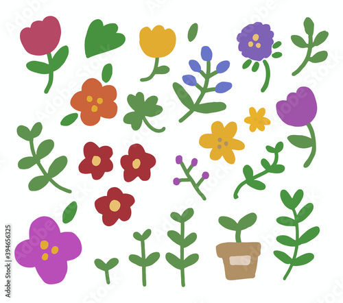 set of flowers, vector, hand drawn elements.