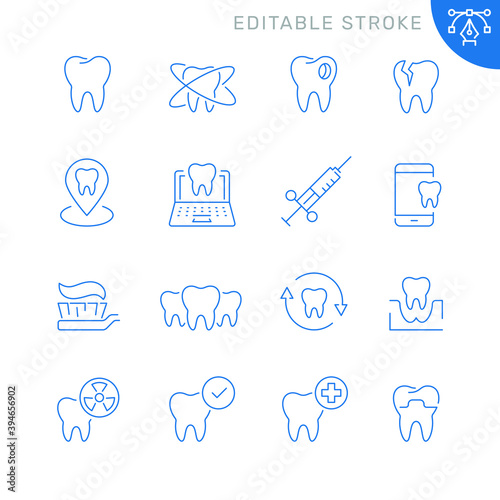 Dental related icons. Editable stroke. Thin vector icon set