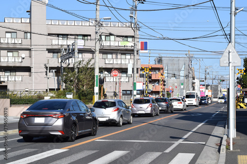 Fototapeta Naklejka Na Ścianę i Meble -  Railroad crossing congestion in Japan