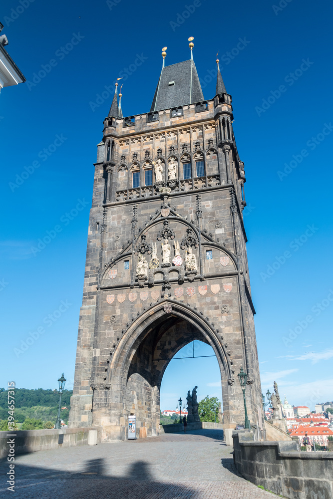 Old Town Bridge Tower on Charles bridge. Gothic monument located in Prague, Czech Republic.