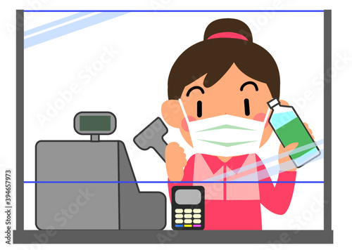 レジで働く女性コンビニ店員