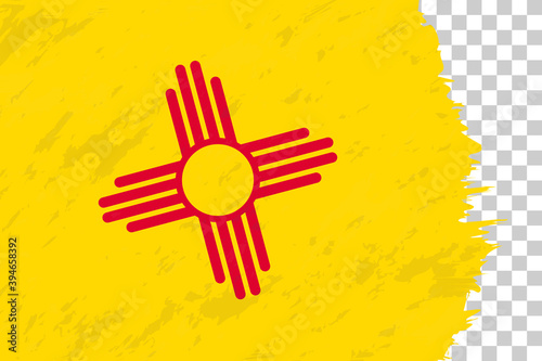 Horizontal Abstract Grunge Brushed Flag of New Mexico on Transparent Grid. photo