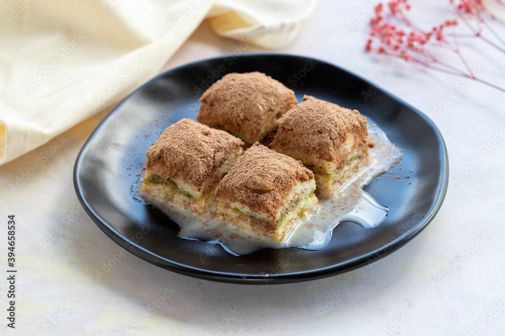 cold baklava - cold baklava with milk - soguk baklava Stock Photo