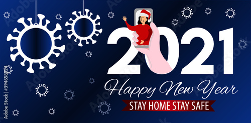2021 happy new year typography. 2021 happy new year design covid19, coronavirus concept Stay home stay safe
