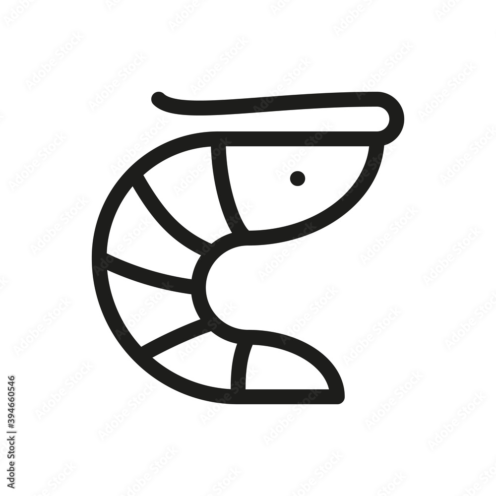 Shrimp isolated icon, seafood outline vector icon with editable stroke Shrimp isolated icon, seafood outline vector icon with editable stroke