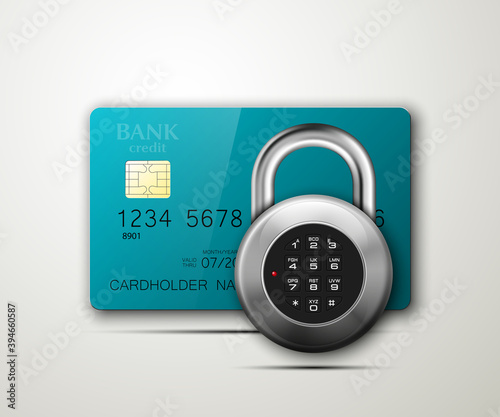 Credit card safe combination lock. Protection credit card. Safety badge banking. Defense finans. Security Plastic card software. Debit card electromagnetic chip Privacy Electronic money funds transfer
