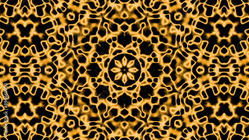 Abstract concentric yellow fur-like kaleidoscope background pattern
