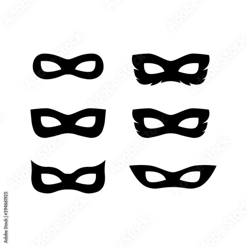 Festive carnival masks silhouette set vector illustration isolated on white background.