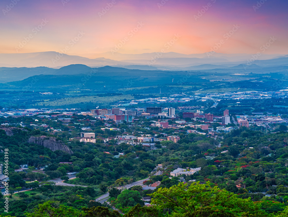 aerial view of Nelspruit city twilight in Mpumalanga South Africa