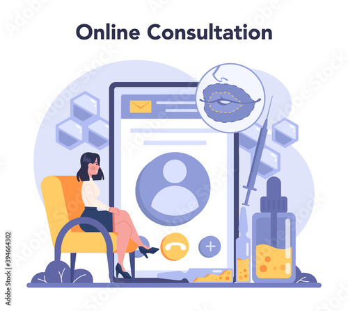 Cosmetologist online service or platform. Young woman