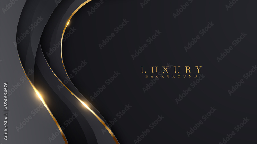 Luxury abstract background with golden lines on dark, modern black backdrop concept 3d style. Illustration from vector about modern template deluxe design.