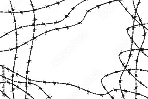 Barbed wire. silhouette. Sharp, protection, fencing. With space for text, frame. Vector illustration, template.