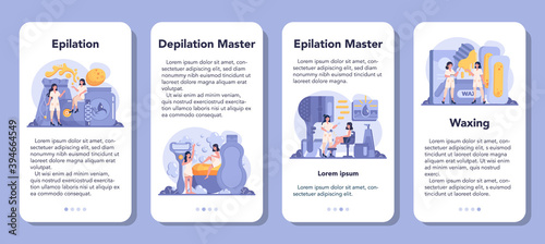 Depilation and epilation mobile application banner set. Hair removal