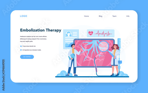 Hepatologist web banner or landing page. Doctor make liver
