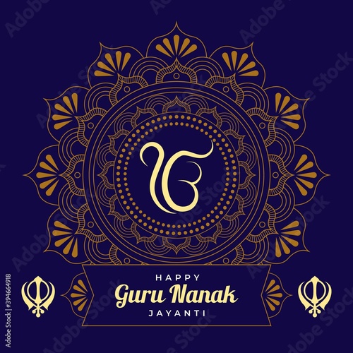 Flat design happy guru nanak jayanti greeting card background illustration photo