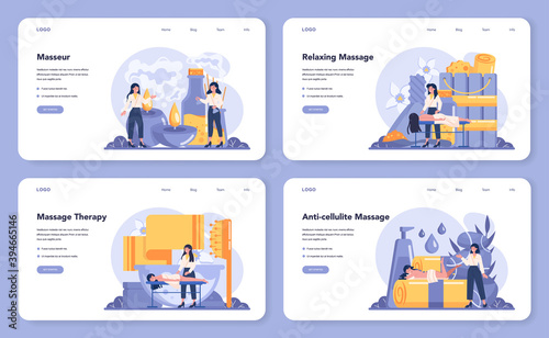 Massage and masseur web banner or landing page set. Spa procedure