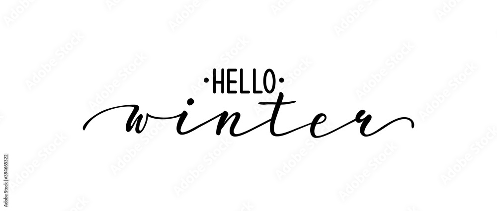 Hello winter. Hand drawn calligraphy and brush pen lettering. design for holiday greeting card and invitation of seasonal winter holidays, t-shirt, prints and posters and other types of holiday design