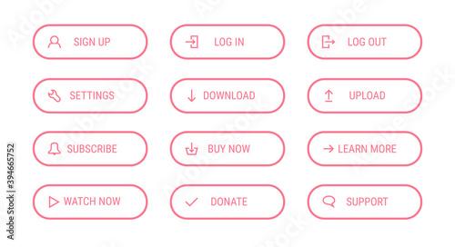 Modern outline buttons with icons. Vector illustration