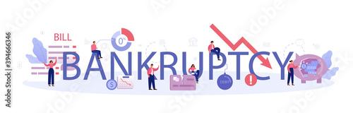 Bankruptcy typographic header. Financiall crisis with falling down