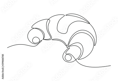 Continuous one line drawing of croissant for logo in minimalist style. Hand drawn french pastry line sketch for print, breakfast concept. Contemporary vector illustration on white background