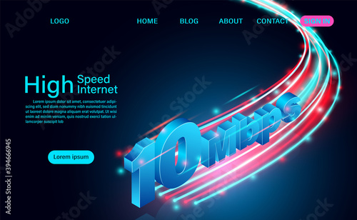 High Speed Internet Concept. 10 Mbps in global broadband networks speed. isometric flat design vector illustration