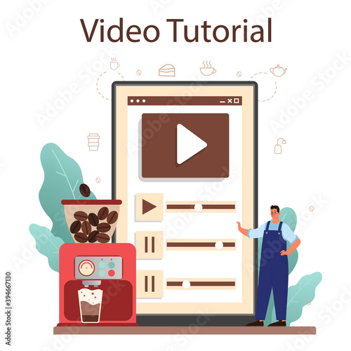 Coffee online service or platform. Barista making a cup of hot