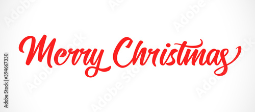 Merry Christmas red hand lettering inscription to winter holiday design. Calligraphy text vector illustration for Happy New Year banner