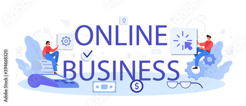 Online business typographic header. People forming a business