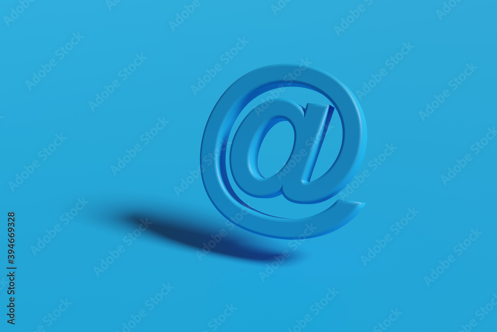 At sign in three dimensions isolated on a blue background. 3d illustration. At sign in three dimensions isolated on a blue background. 3d illustration.