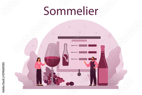 Sommelier concept. Specialist with a bottle of grape wine