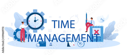 Time management typographic header. Business people work time
