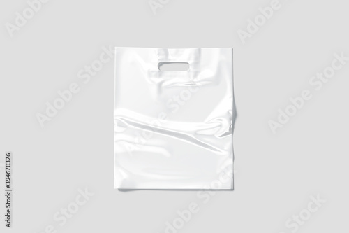 Blank white die-cut plastic bag handle hole mockup, gray background