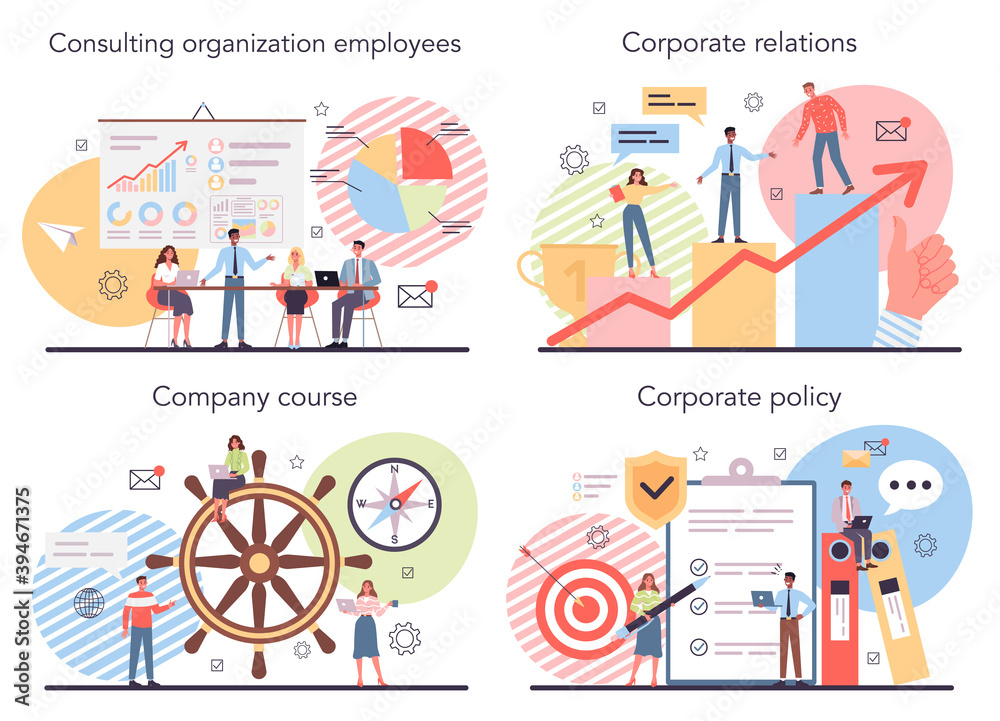 Corporate organization set. Business ethics. Corporate regulations compliance.
