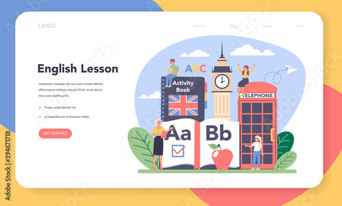 English class web banner or landing page. Study foreign languages