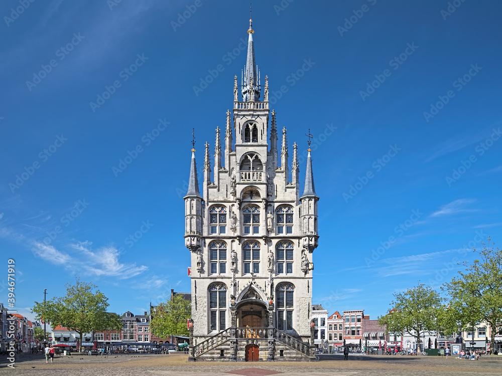 Fototapeta premium Town Hall at the Markt square of Gouda, Netherlands. The Town Hall was built in 1448-1459. This is the one of the oldest gothic town halls in the country.