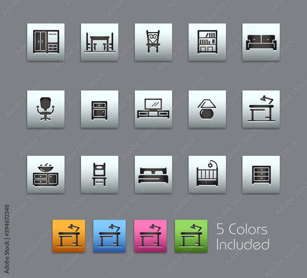 Furniture Icons // Satinbox Series - The vector file includes 5 color versions for each icon in different layers.