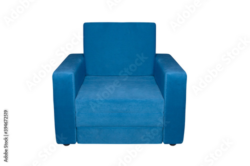 front view of blue armchair furniture isolated on white background