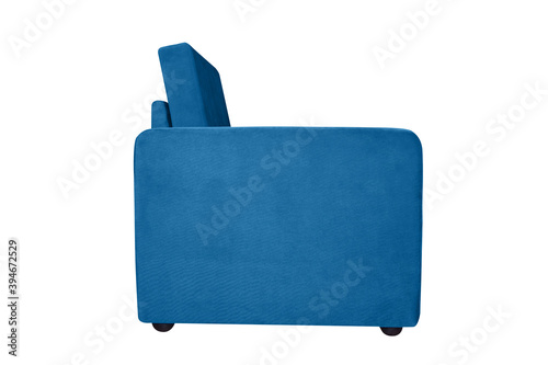 side view of blue armchair furniture isolated on white background
