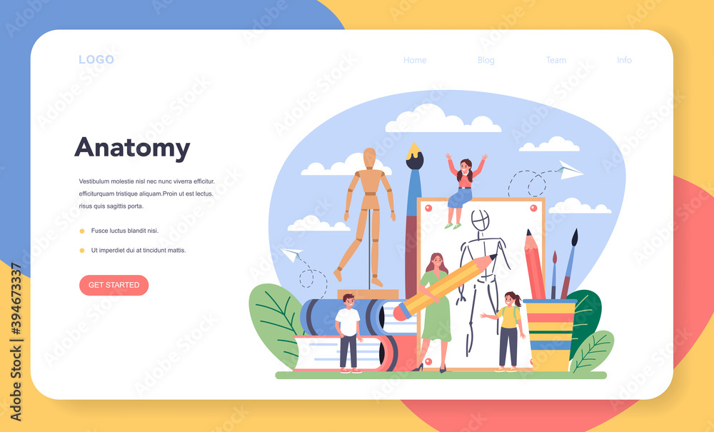 Naklejka premium Art school education web banner or landing page. Student holding