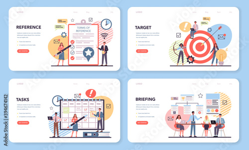 Website creation web banner or landing page set. Process of website development