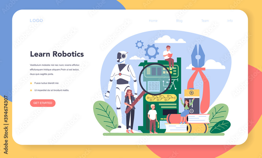 Robotics school subject web banner or landing page. Robot Robotics school subject web banner or landing page. Robot