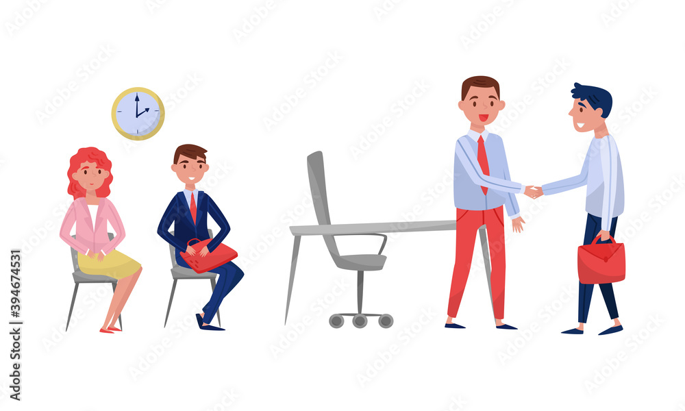 Employee Applicant Having Job Interview with HR Specialist Vector Illustration Set