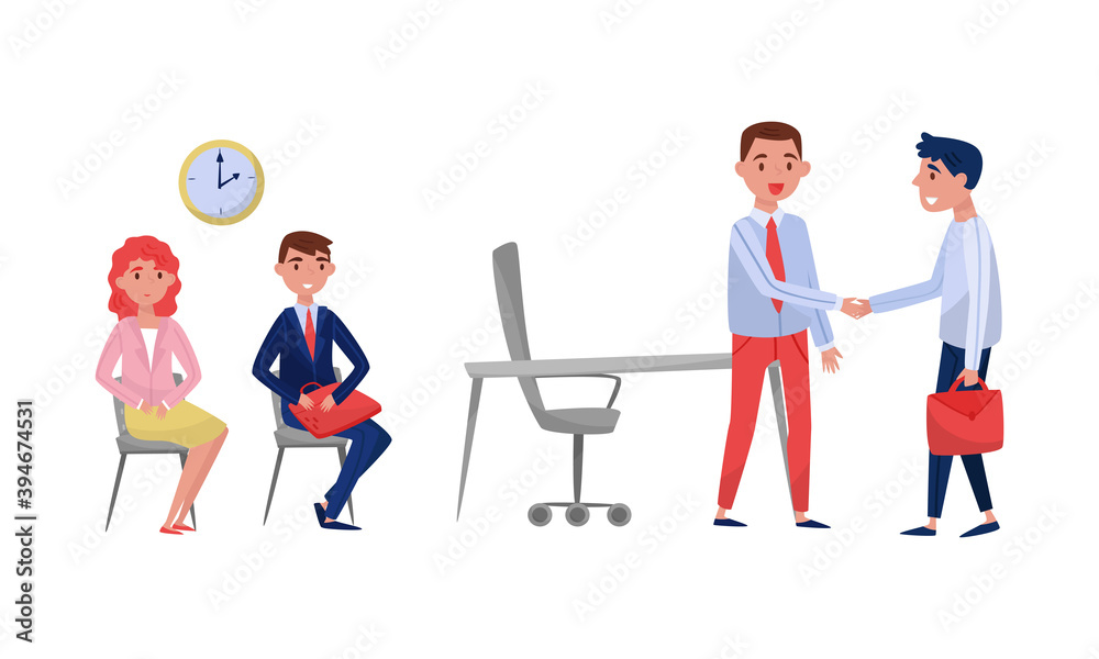 Employee Applicant Having Job Interview with HR Specialist Vector Illustration Set Employee Applicant Having Job Interview with HR Specialist Vector Illustration Set