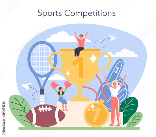 Physical education or school sport class concept. Students doing