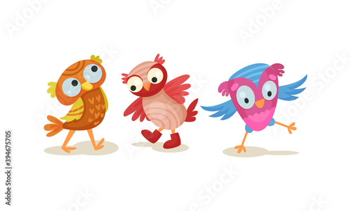 Funny Owlet with Big Eyes Walking Vector Set © Happypictures