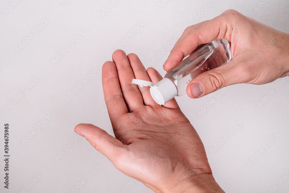 Disinfect hands with an antibacterial alcohol gel to prevent a viral epidemic. Disinfect hands with an antibacterial alcohol gel to prevent a viral epidemic.