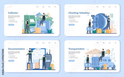 Encashment or collector web banner or landing page set. Money