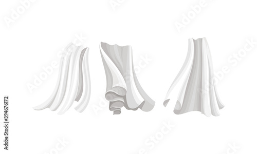 Fluttering White Cloth or Fabric Isolated on White Background Vector Set